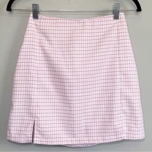 Brandy Melville High Waist Mini Pencil Skirt Pink and White Plaid